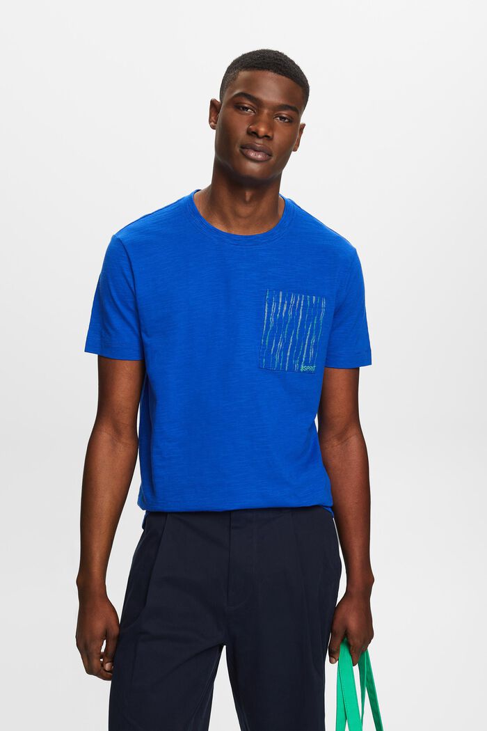T-paita slub-puuvillaa, taskussa logomerkki, BRIGHT BLUE, detail image number 0