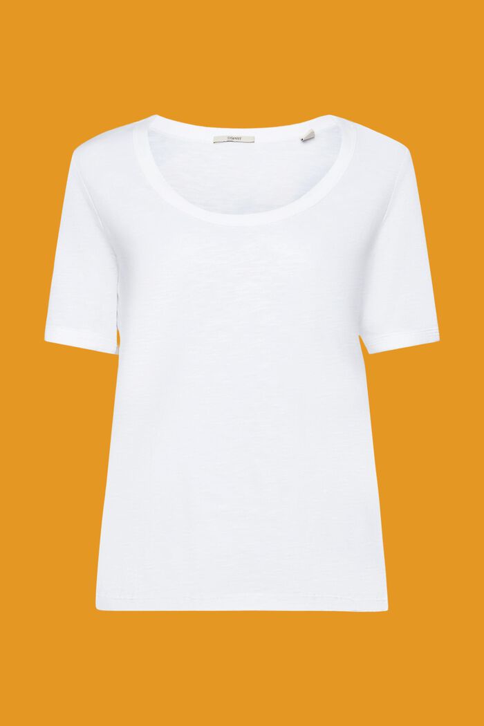Puuvillainen t-paita, jossa syvä, pyöreä pääntie, WHITE, detail image number 6
