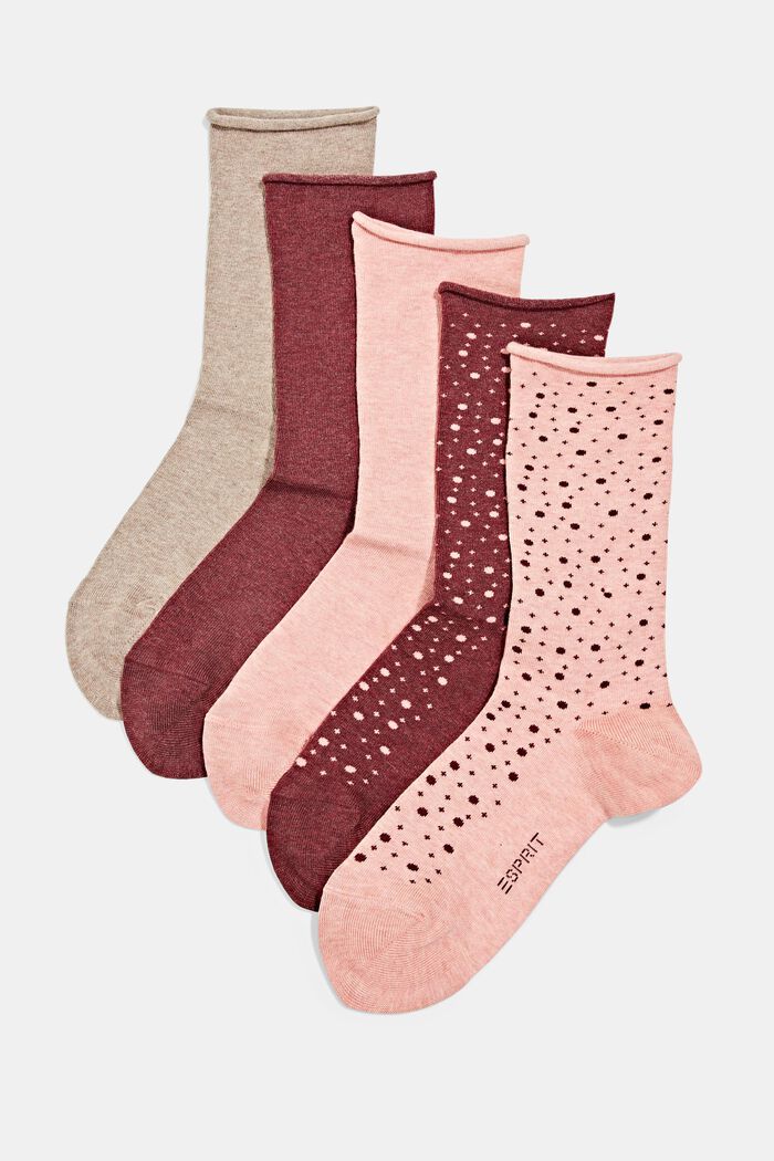 5 paria sukkia rullareunuksella, ROSE/RED, detail image number 0