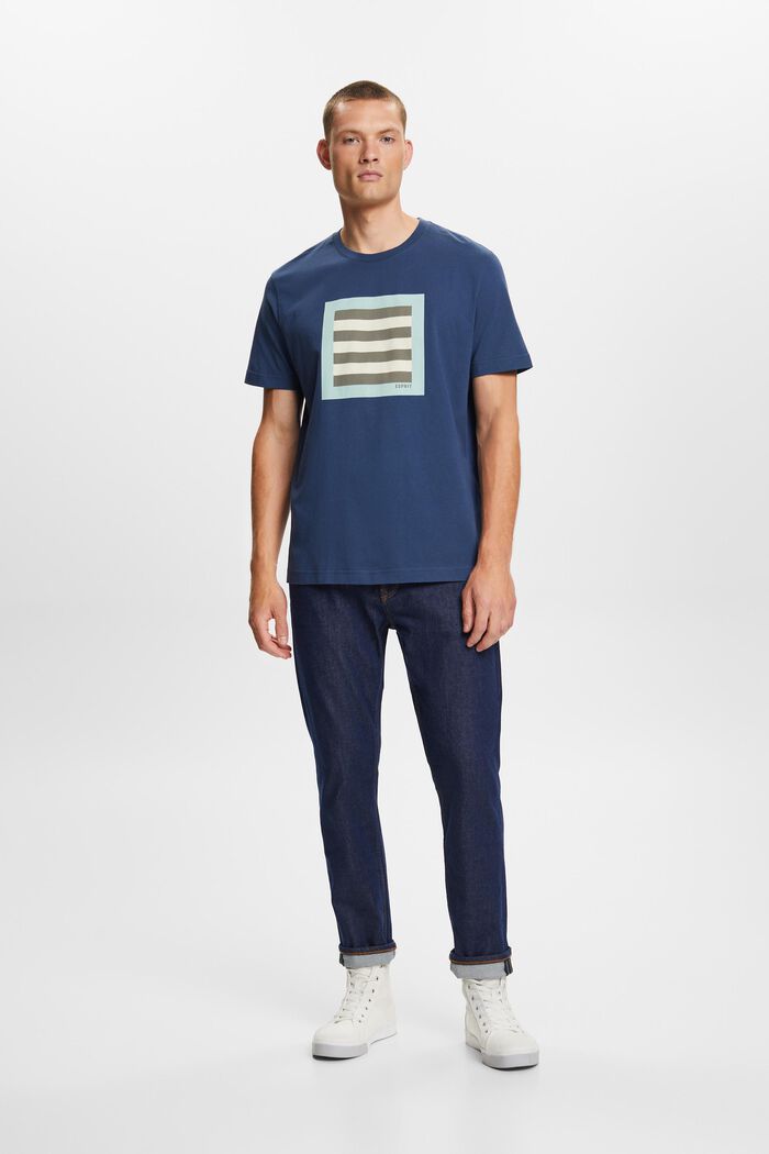 Graafinen t-paita puuvillajerseytä, GREY BLUE, detail image number 1