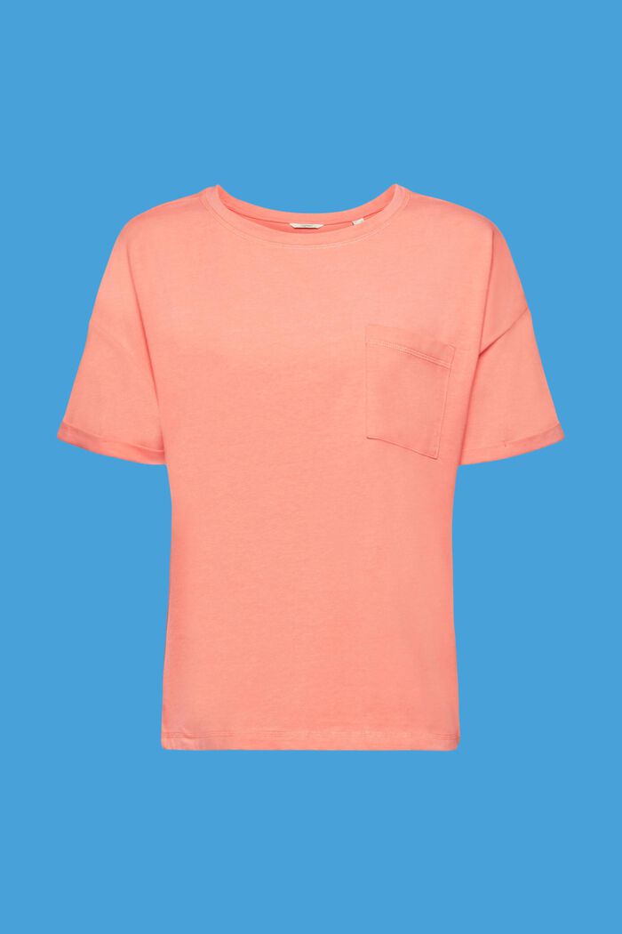 Rintataskullinen T-paita puuvillasekoitetta, NEW CORAL, detail image number 5