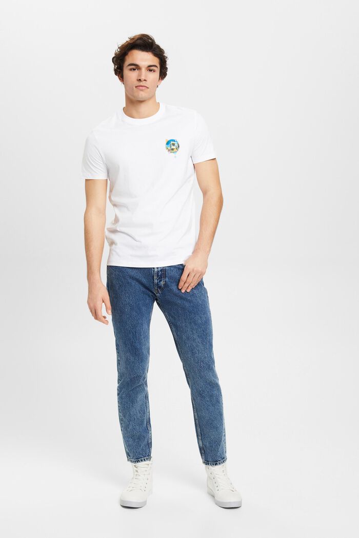 Puuvillainen slim fit -t-paita, pieni printti, WHITE, detail image number 4