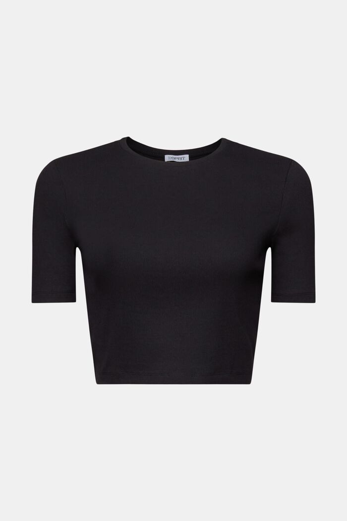 Vajaapituinen t-paita ribbipuuvillaa, BLACK, detail image number 6