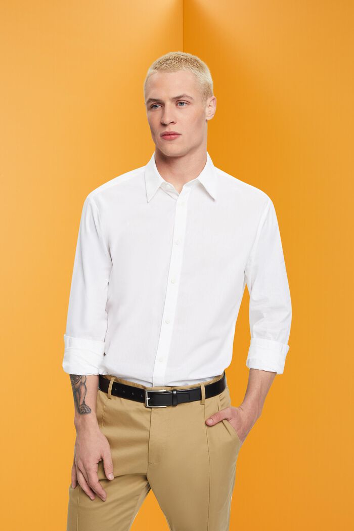 Puuvillainen slim fit -paita, WHITE, detail image number 0