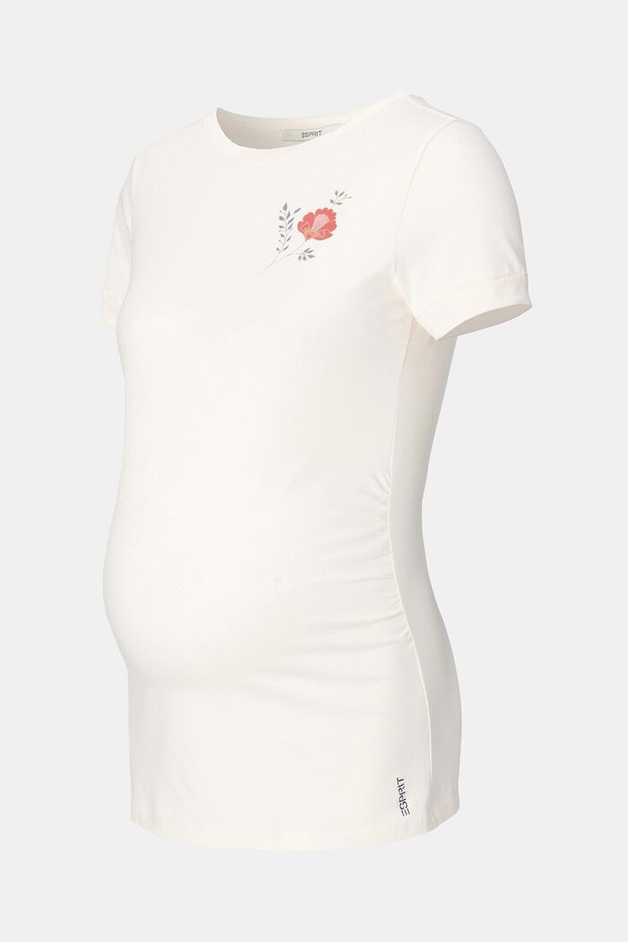 Kukkapainettu T-paita, luomupuuvillaa/stretchiä, OFF WHITE, detail image number 4