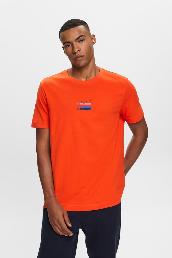 Painokuvioitu jersey-T-paita 100 % puuvillaa, BRIGHT ORANGE, detail image number 0