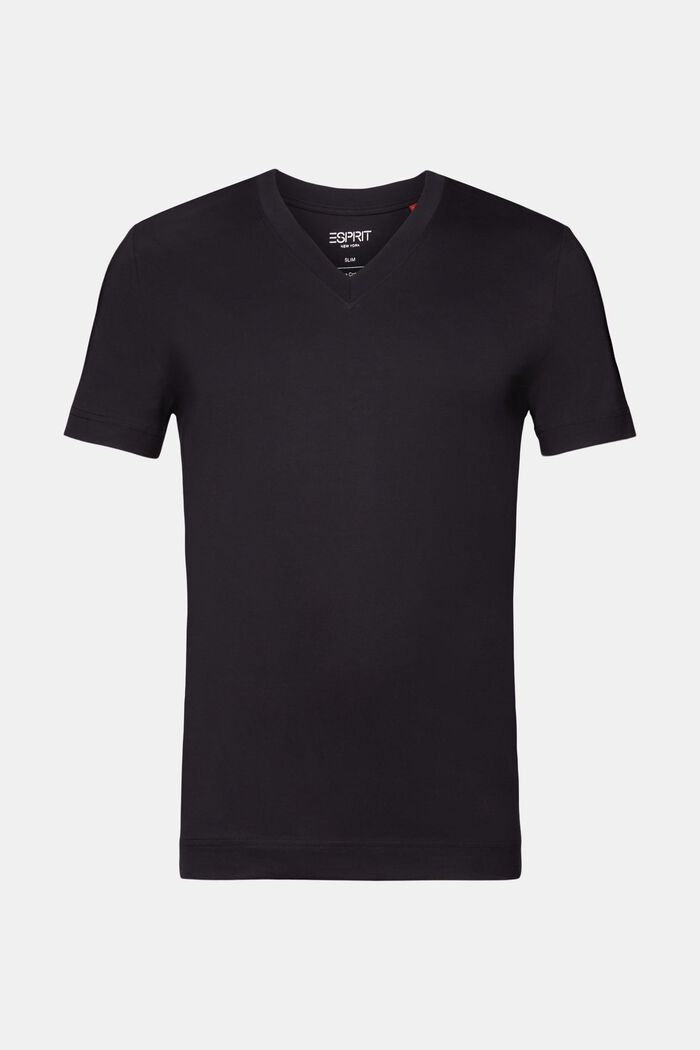 Jersey-t-paita V-pääntiellä, 100 % puuvillaa, BLACK, detail image number 6