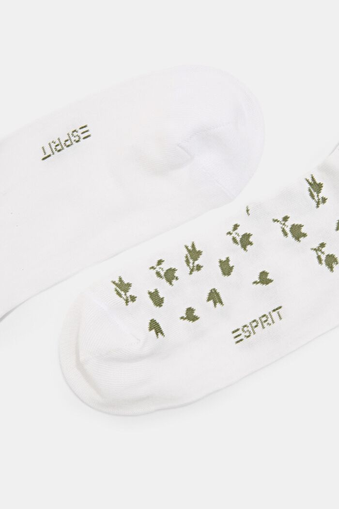 2 paria lyhyitä sukkia kukkakuviolla, WHITE, detail image number 1
