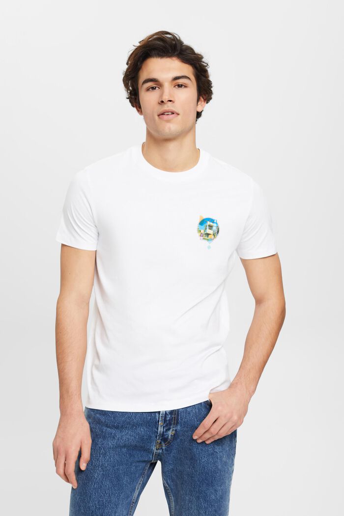 Puuvillainen slim fit -t-paita, pieni printti, WHITE, detail image number 0