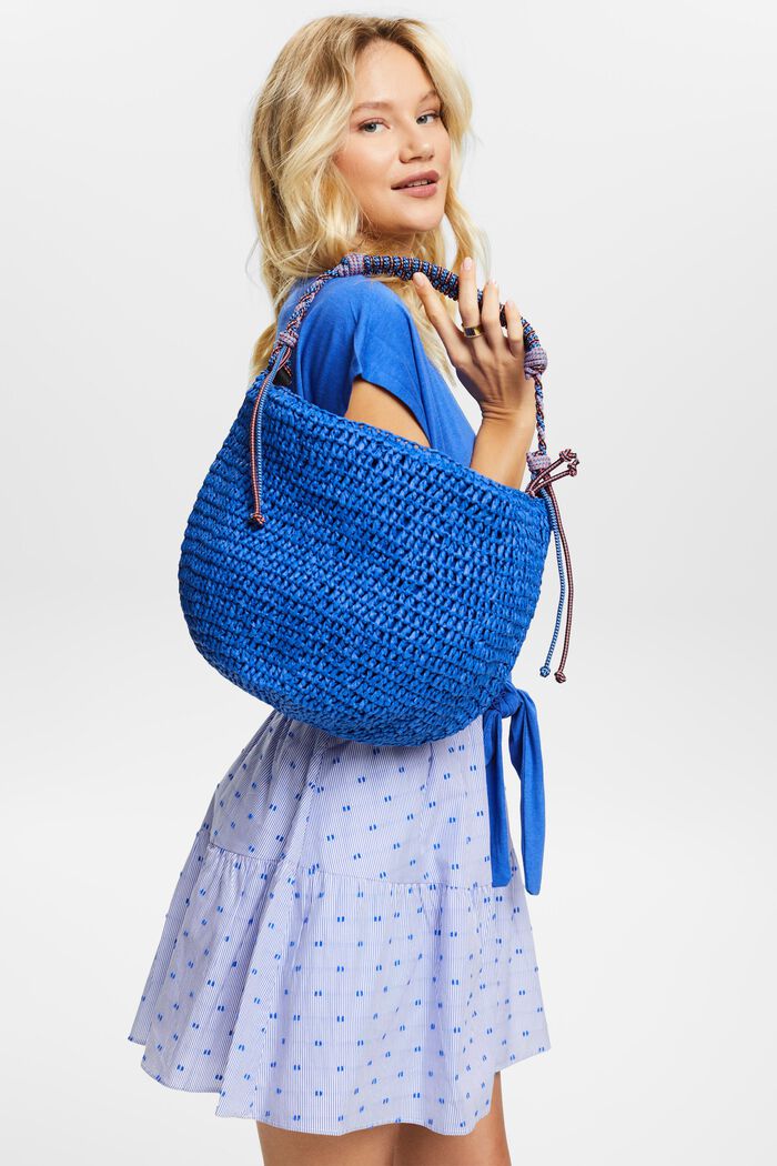 Virkattu hobo bag, BRIGHT BLUE, detail image number 3