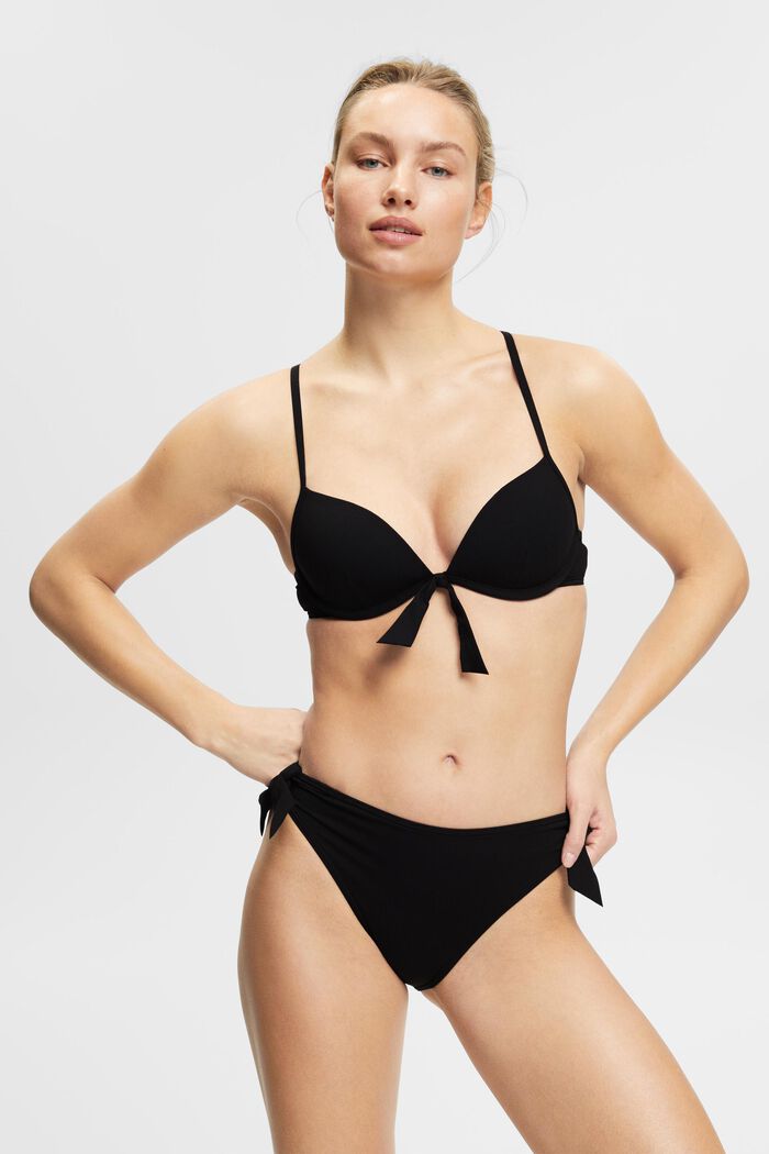 Kohopintaiset bikinihousut solmimisnauhoilla, BLACK, detail image number 0