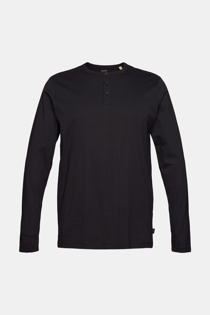 Nappikoristeinen pitkähihainen paita jerseytä, luomupuuvillaa, BLACK, overview