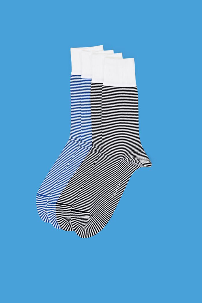 Raidalliset sukat tuplapakkauksessa, luomupuuvillaa, BLUE/WHITE, detail image number 0