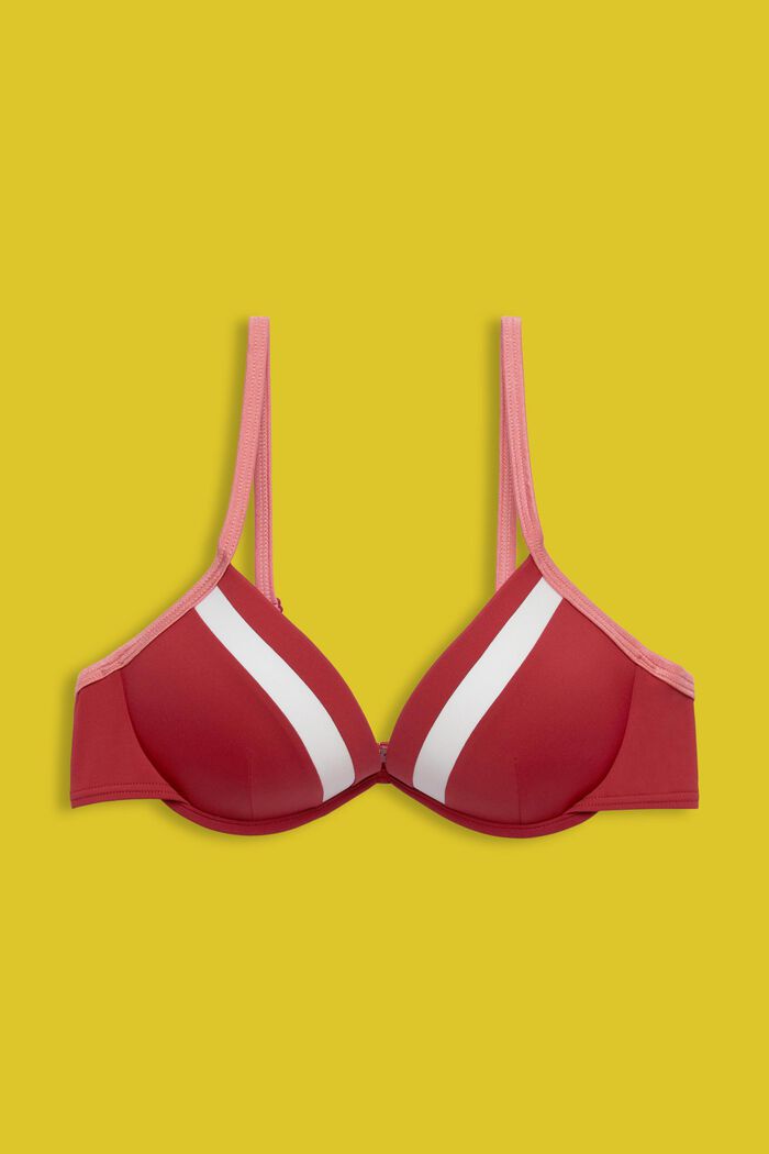 Kolmivärinen, topattu ja kaarituettu bikiniyläosa, DARK RED, detail image number 4