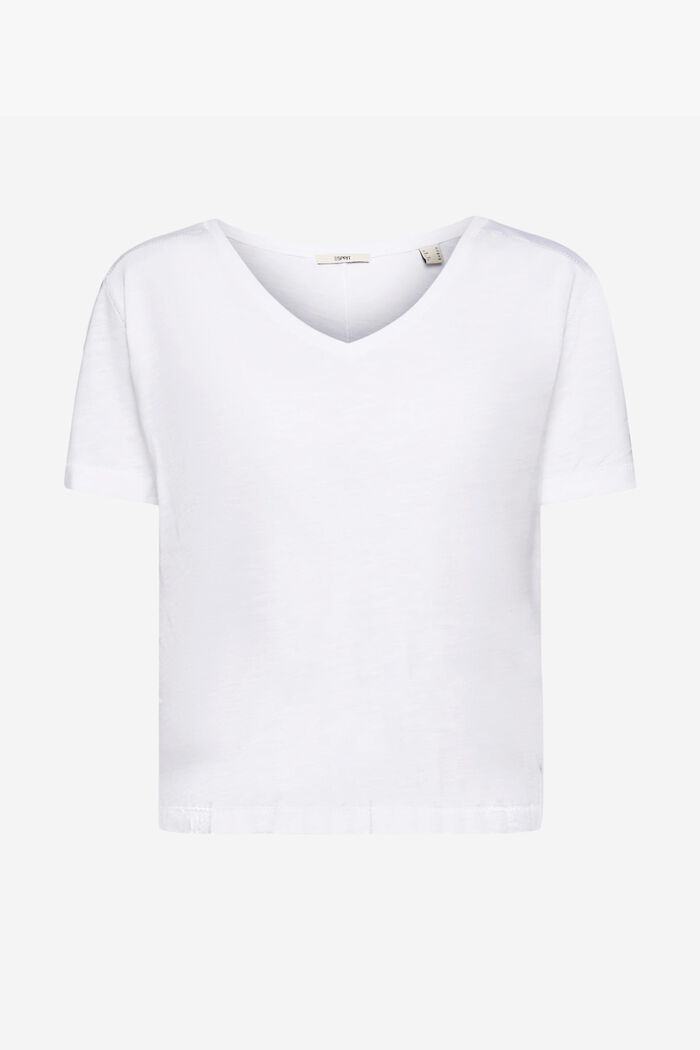 Koristeellisesti tikattu, puuvillainen T-paita, jossa V-pääntie, WHITE, detail image number 6