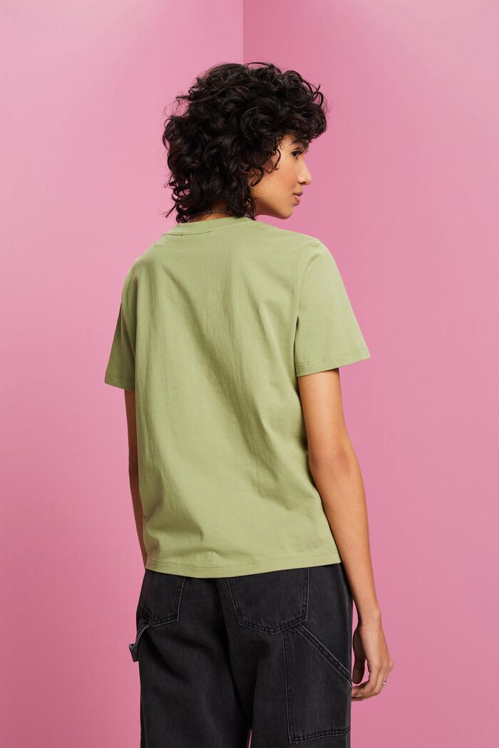 Puuvillainen T-paita, jossa kukkapainatus, PISTACHIO GREEN, detail image number 3