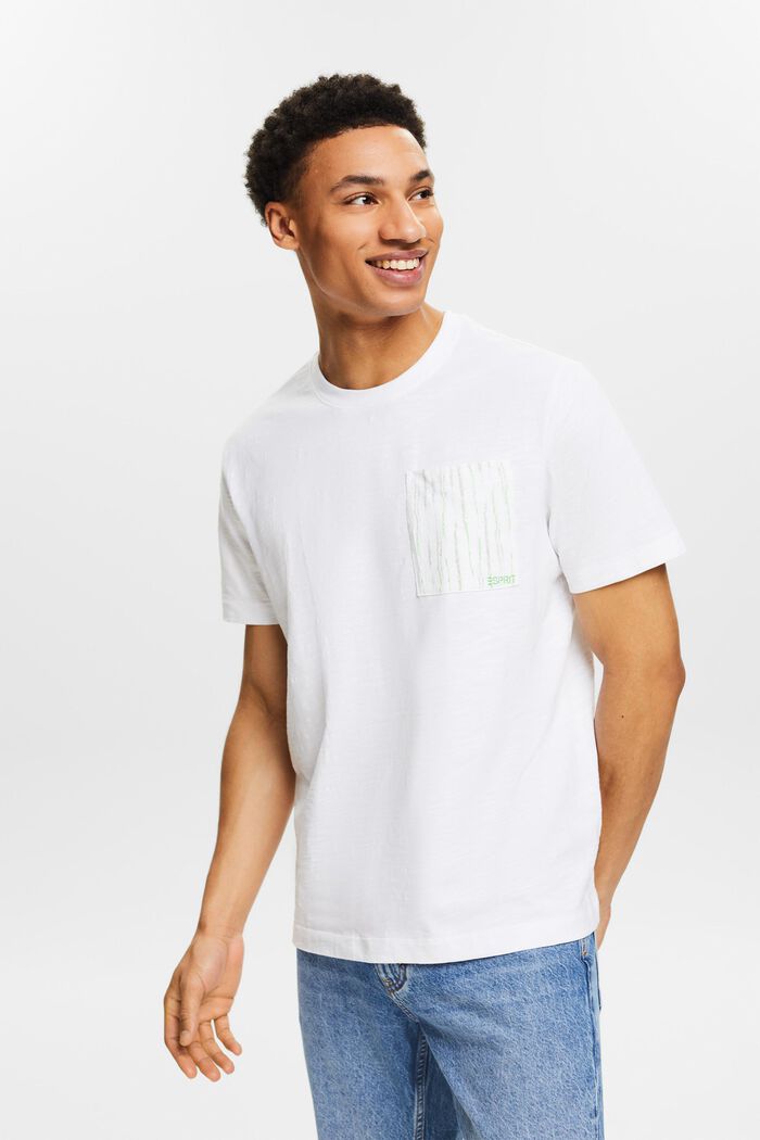 T-paita slub-puuvillaa, taskussa logomerkki, WHITE, detail image number 0