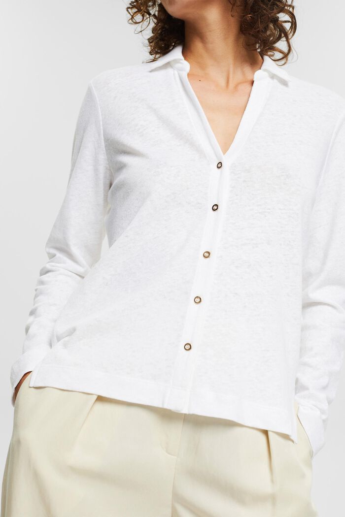 Pellavasekoitetta: nappilistallinen pitkähihainen paita, WHITE, detail image number 2