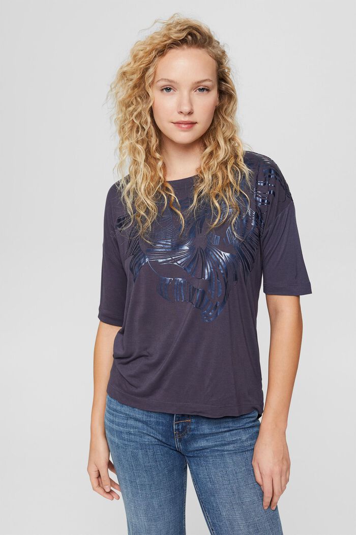Metallinhohtoinen T-paita, LENZING™ ECOVERO™, DARK BLUE, detail image number 0
