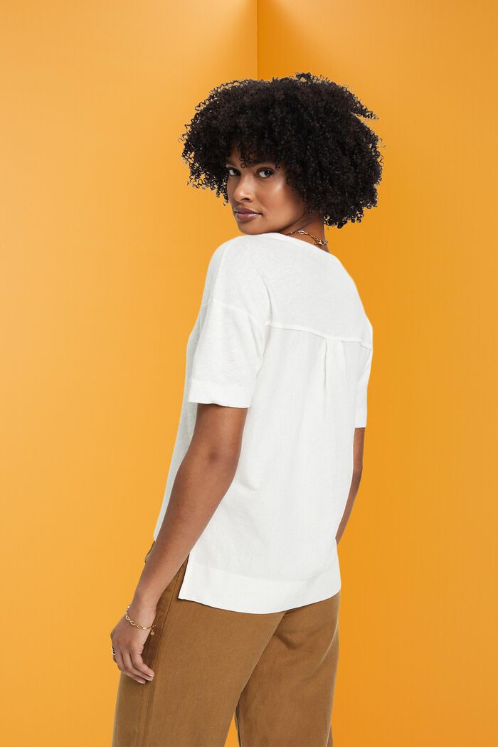T-paita V-pääntiellä pellavasekoitetta, OFF WHITE, detail image number 3