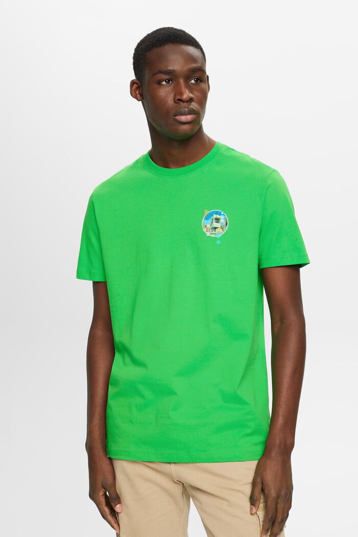 Puuvillainen slim fit -t-paita, pieni printti, GREEN, detail image number 0