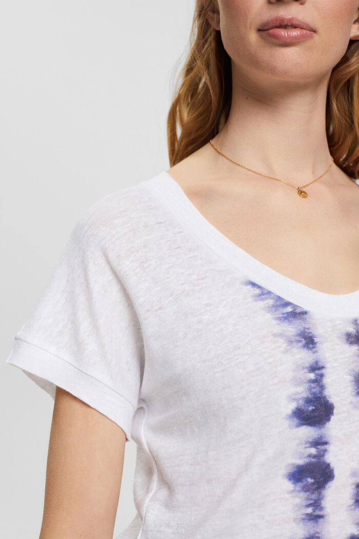 Batiikkiraitainen t-paita, 100 % pellavaa, WHITE, detail image number 2