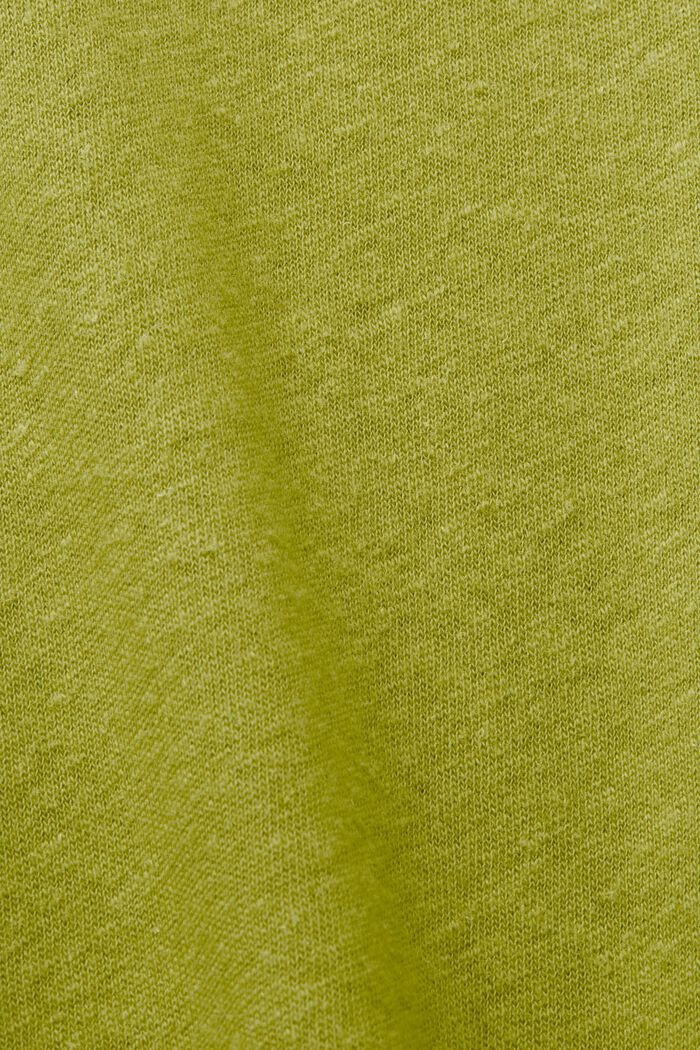Puuvilla-pellavasekoitteesta valmistettu T-paita, jossa rullareunat, PISTACHIO GREEN, detail image number 4