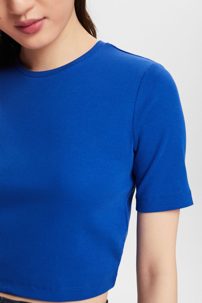 Vajaapituinen t-paita ribbipuuvillaa, BRIGHT BLUE, detail image number 3