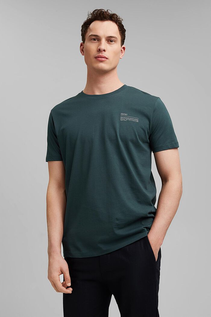 Printtikuvioitu jersey-t-paita, 100 % luomupuuvillaa, TEAL BLUE, detail image number 0