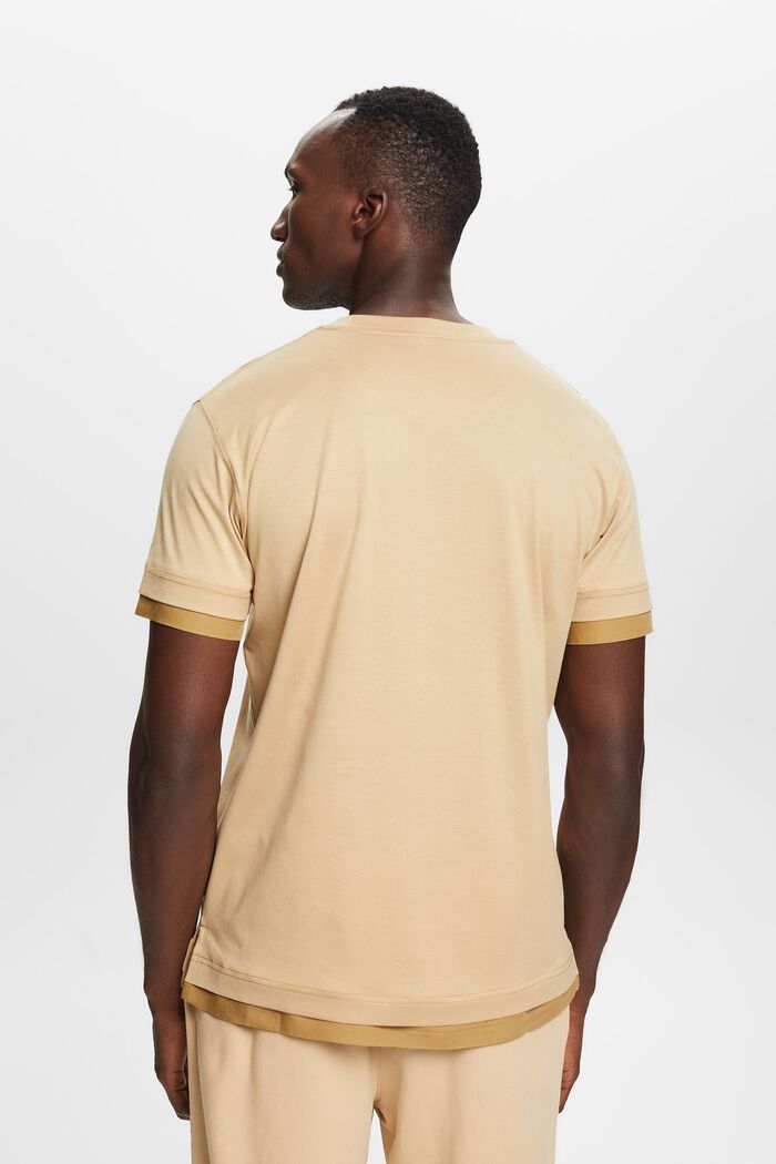 Kerrostettu T-paita 100 % puuvillaa, pyöreä pääntie, SAND, detail image number 3