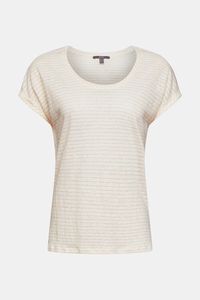 Pellavaa: kimalleraidoilla kuvioitu T-paita, OFF WHITE, detail image number 7
