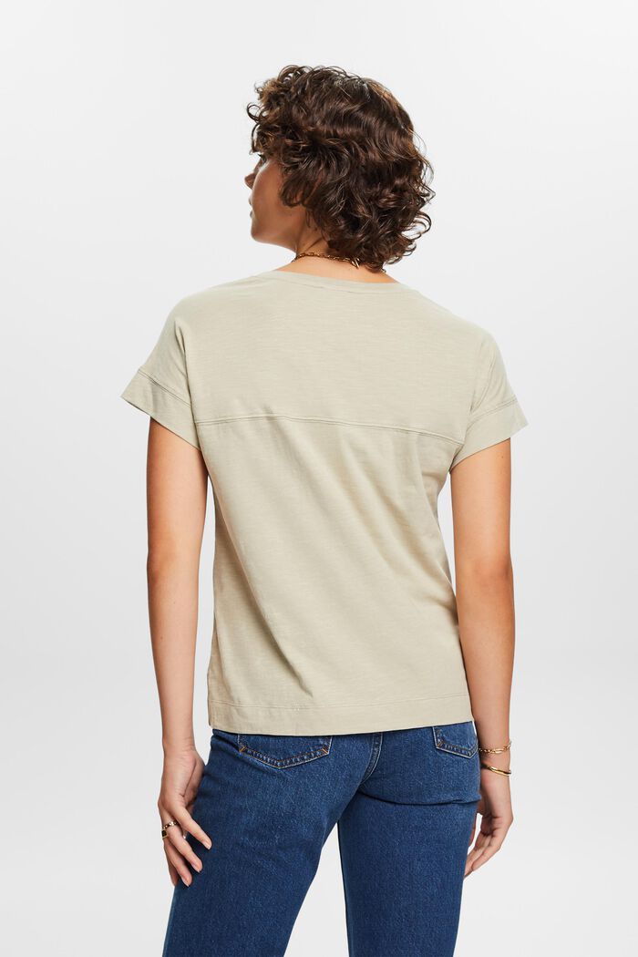 Puuvillainen T-paita, jossa V-pääntie, DUSTY GREEN, detail image number 3