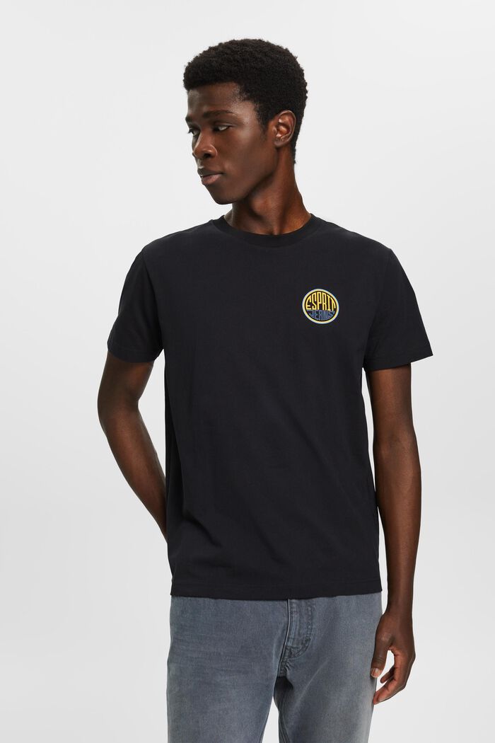 Puuvillainen t-paita, jossa logoprintti rinnassa, BLACK, detail image number 0