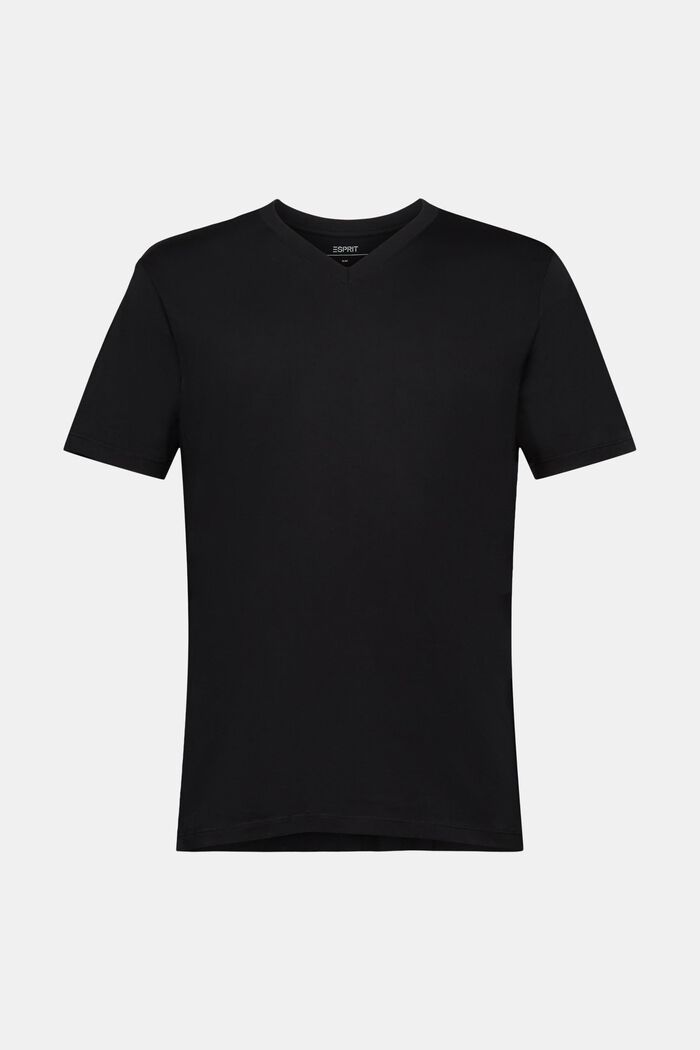 V-aukkoinen T-paita puuvillaa, slim fit -malli, BLACK, detail image number 6