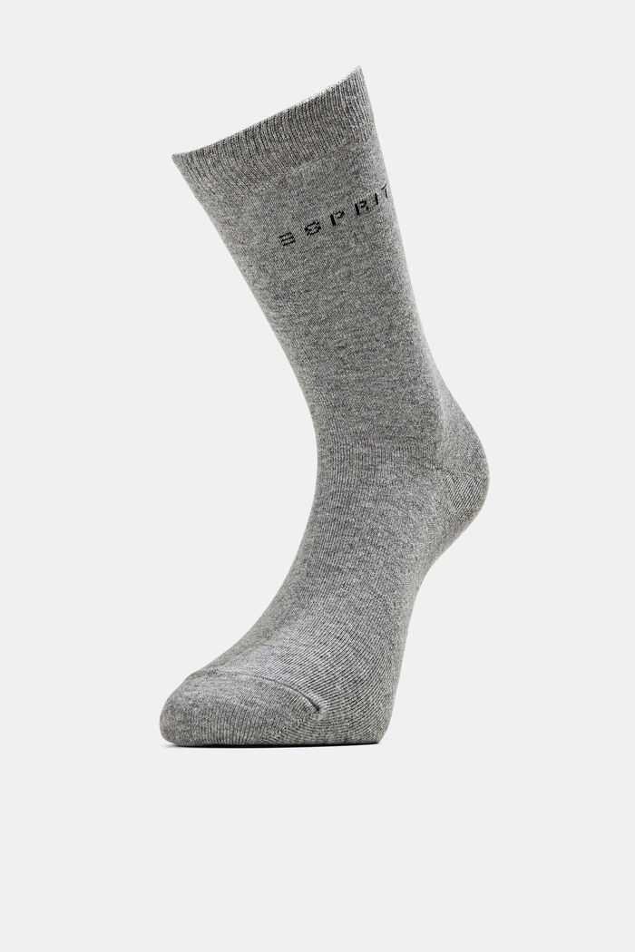 2 paria luomupuuvillasta valmistettuja sukkia, joissa neulottu logo, LIGHT GREY MELANGE, detail image number 0