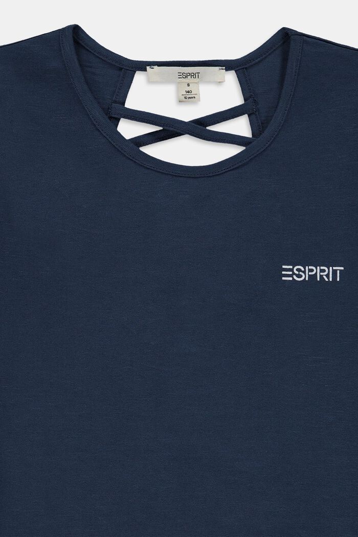 Sisältää pellavaa: Aukkokoristeinen T-paita, jossa logo, PETROL BLUE, detail image number 2