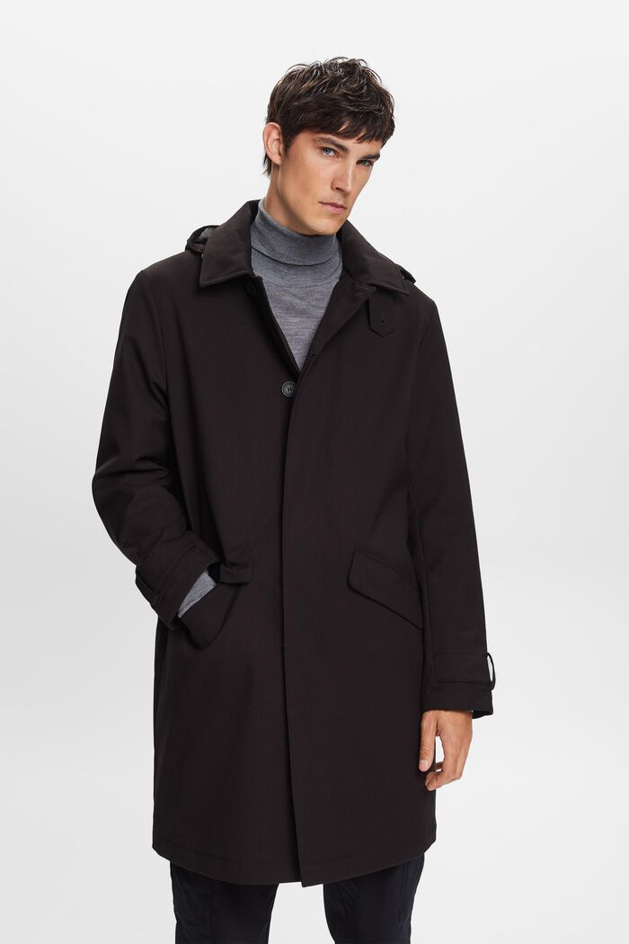 Kierrätettyä: topattu, pitkä takki, jossa irrotettava huppu, BLACK, detail image number 0