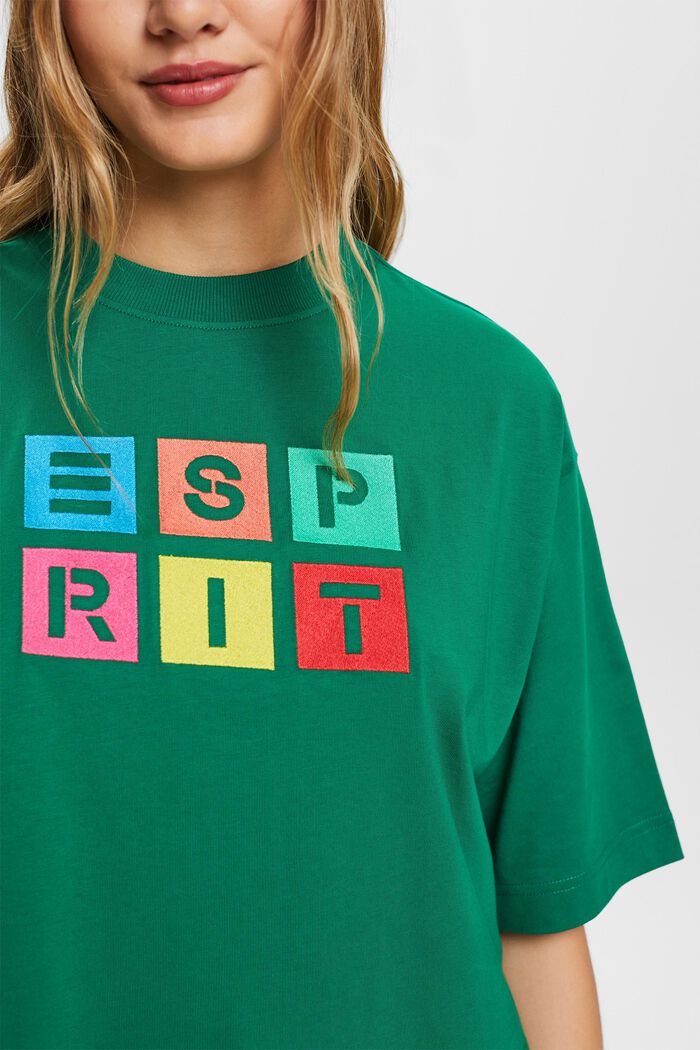 Brodeerattu logollinen T-paita puuvillaa, DARK GREEN, detail image number 2