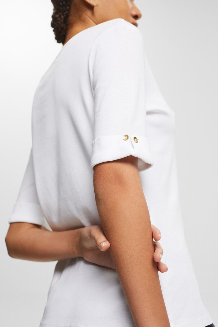 Luomupuuvillainen T-paita, jossa käännetyt hihat, WHITE, detail image number 0