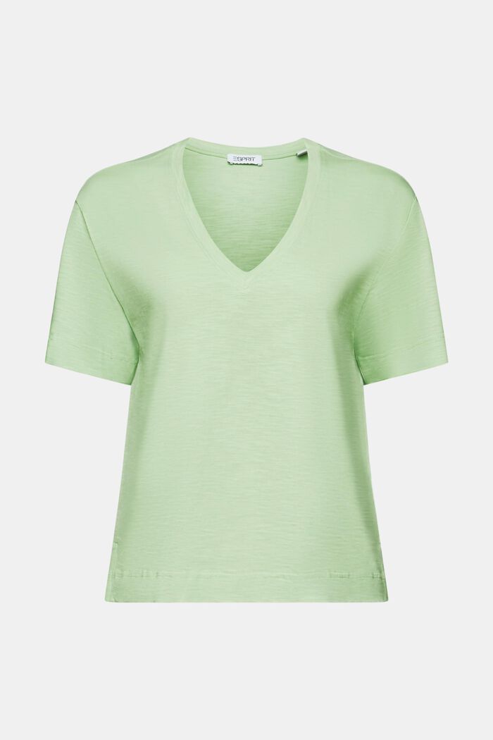 V-aukkoinen slub-T-paita, LIGHT GREEN, detail image number 6