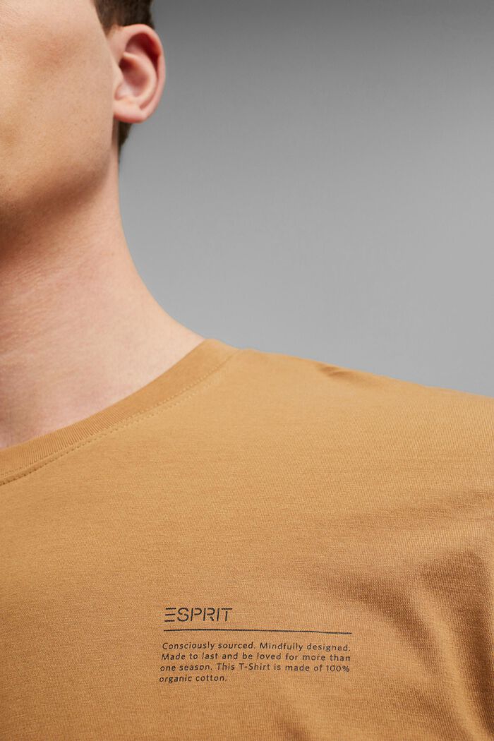 Printtikuvioitu jersey-t-paita, 100 % luomupuuvillaa, CAMEL, overview