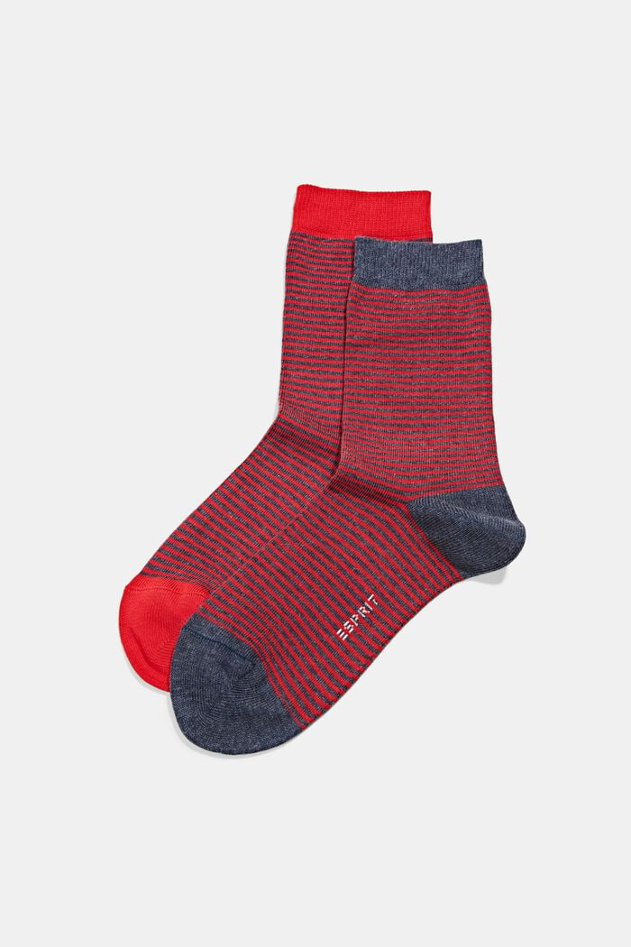 2 paria luomupuuvillasekoitteesta valmistettuja sukkia, RED/NAVY, overview