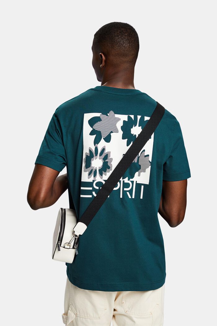 Logollinen T-paita puuvillaa, DARK TEAL GREEN, detail image number 2