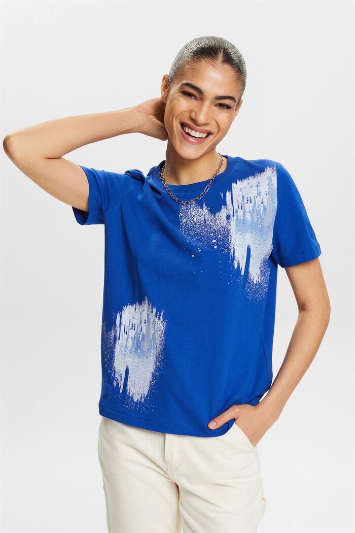Graafisesti kuvioitu t-paita puuvillaa, BRIGHT BLUE, detail image number 4