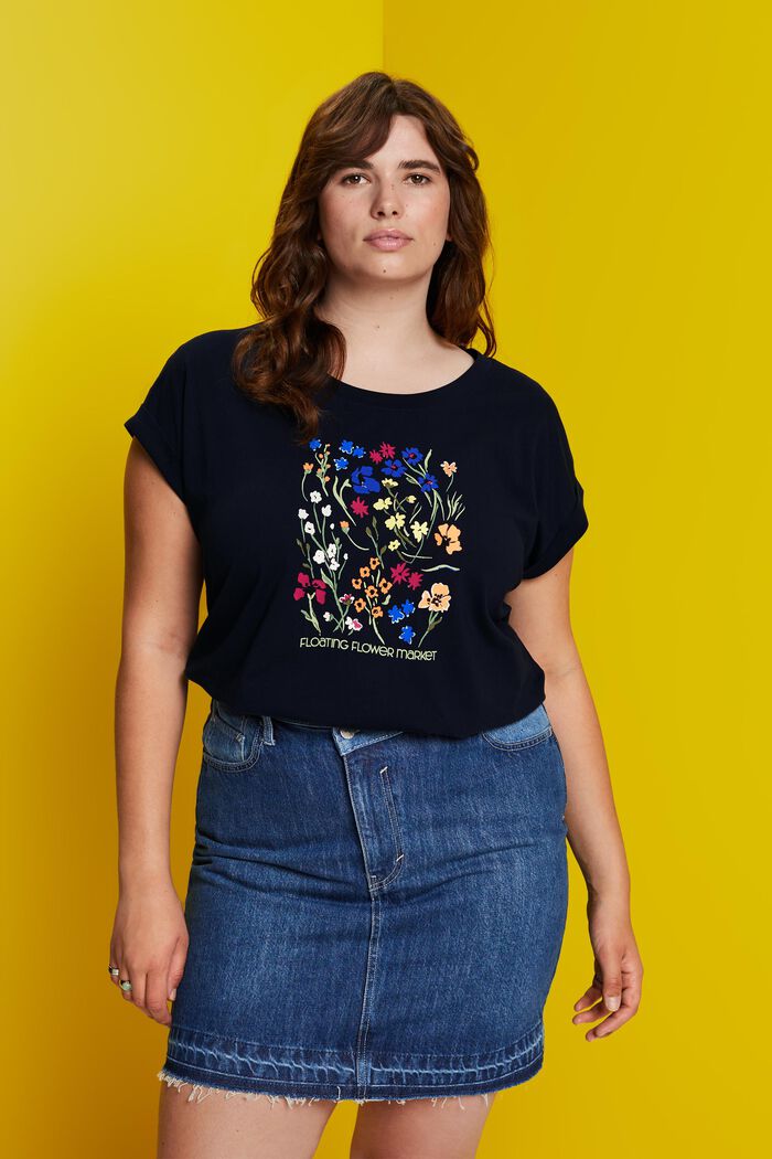 CURVY – T-paita, jossa painatus edessä, 100 % puuvillaa, NAVY, detail image number 0