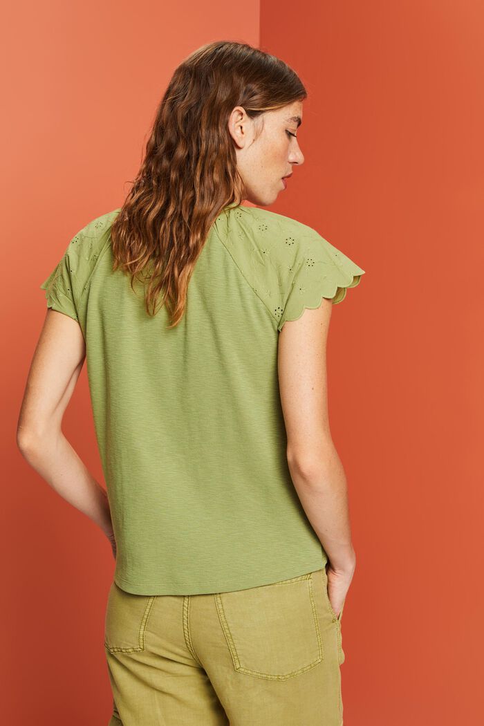 T-paita, jossa reikäkirjaillut hihat, PISTACHIO GREEN, detail image number 3