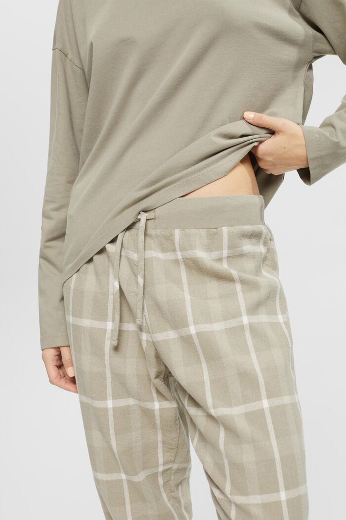 Pyjamasetti, jonka housut ruutukuvioitua flanellia, LIGHT KHAKI, detail image number 0