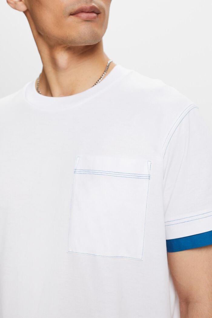 Kerrostettu T-paita 100 % puuvillaa, pyöreä pääntie, WHITE, detail image number 2