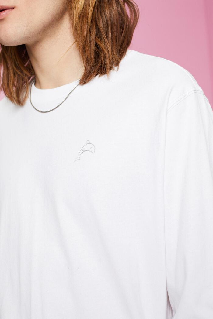 Pitkähihainen, delfiinipainettu paita, WHITE, detail image number 2