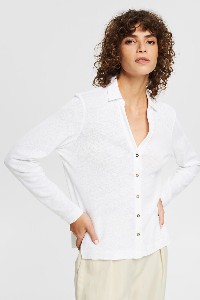 Pellavasekoitetta: nappilistallinen pitkähihainen paita, WHITE, overview